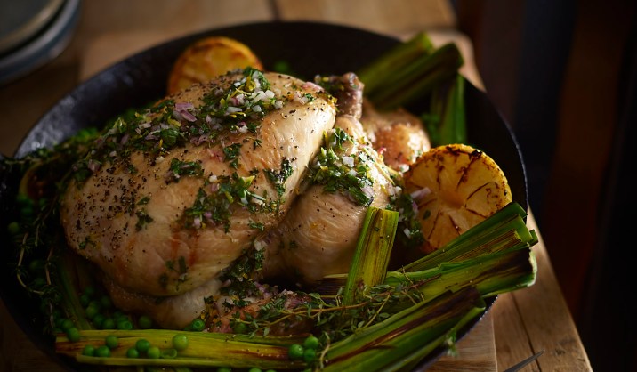Roast Spring Chicken with Buttered Leeks and a Herb Dressing